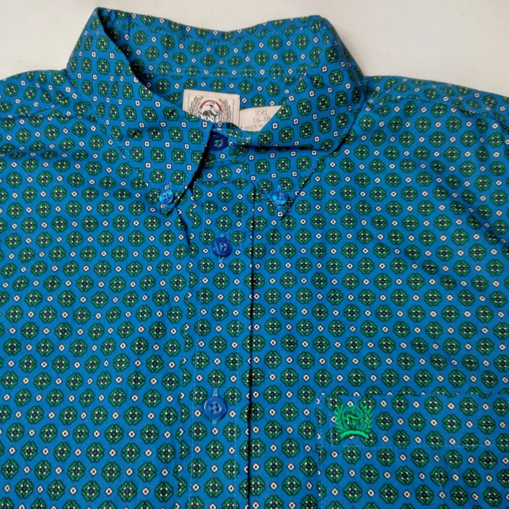 Cinch Shirt XXL 16-18 Button Down Blouse Blue Green Geometric Western Long Sleev - Picture 3 of 11